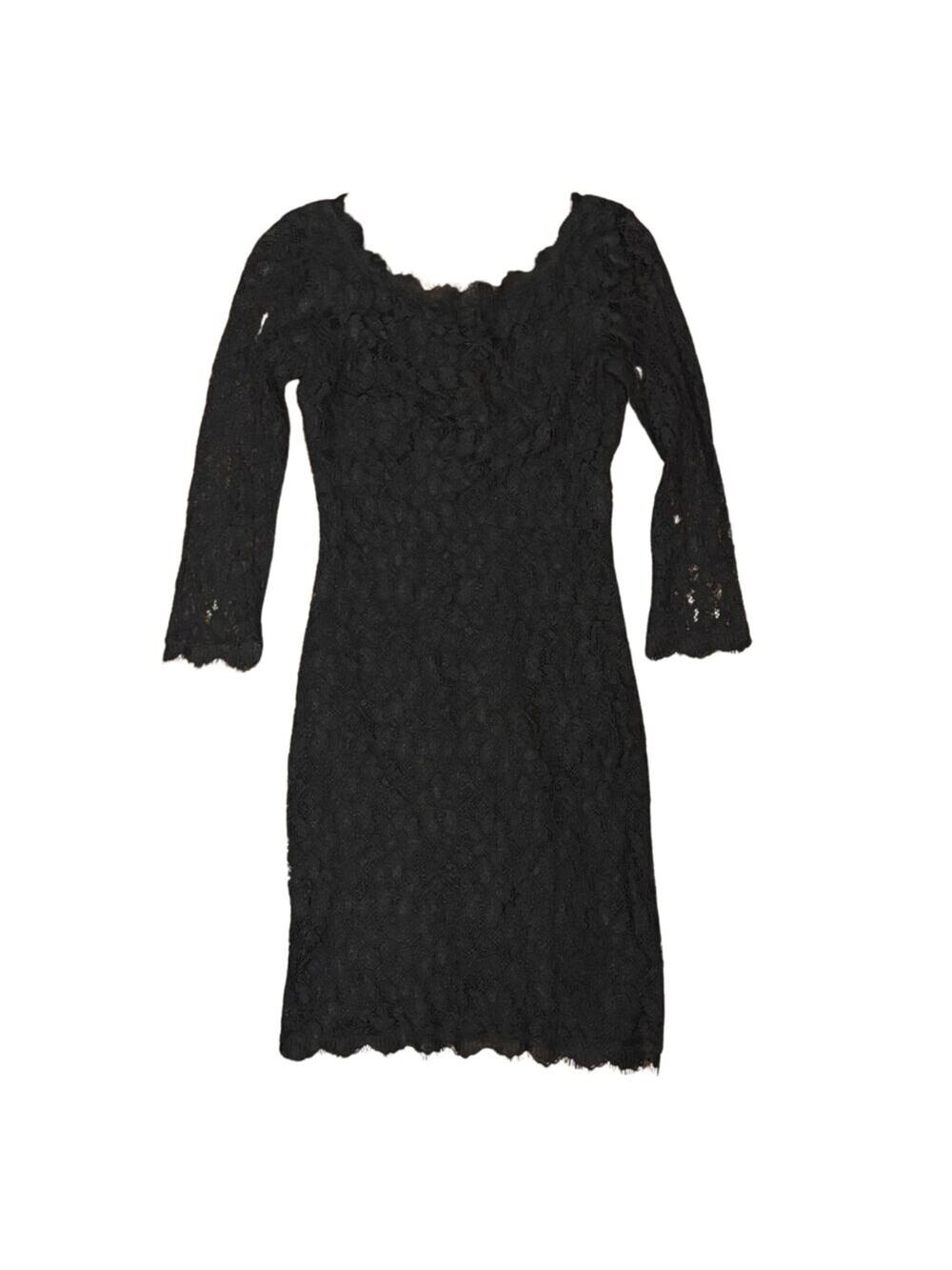 Diane von Furstenberg DVF Black Lace Zarita Zip Back Sheath Dress LBD